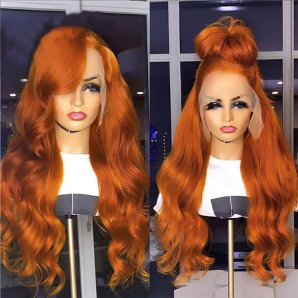 Orange ginger human hair body wave lace front wig/wavy orange human hair wig