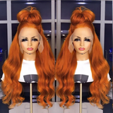 Orange ginger human hair body wave lace front wig/wavy orange human hair wig