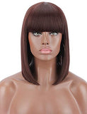 Kalyss Bob Short Hair Wig for Black Women Heat Resistant Yaki Synthetic Hair Women’s Wig With Hair Bangs (Black With Medium Auburn Brown Strips)