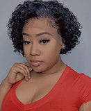 Aligegous Short Curly Lace Wigs Pixie Cut Lace Front Human Hair Wigs For Black Women Brazilian Virgin Remy Hair Wigs 150% Density Glueless Pre Plucked Curly Frontal Wig With Hand Tied Hairline (1B)