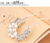 Elegant Design Fashion Luxurious Women Wedding Bridal Crystal Rhinestone Pearls Hairpin Flower Diamante Hair Clip Comb Diamante Hair Clip Comb Jewel