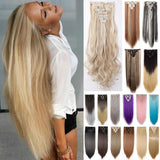 Real Thick Real Soft Clips In Hair Extensions Silky Soft Heat Resistant Synthetic Fiber Hairpiece 17/23/24" Straight/Curly Hair