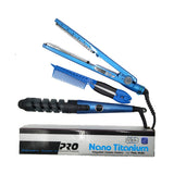 Hair Styling Kit,Flat Iron + Spiral Curling Iron + Hair Comb,3pcs