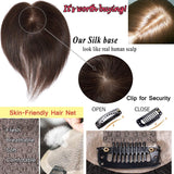 S-noilite Hand Made Human Hair Toppers Straight Hairpiece Clip in Crown Hair Extensions for Covering White Loss Hair Toupee Wiglet