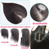 S-noilite Hand Made Human Hair Toppers Straight Hairpiece Clip in Crown Hair Extensions for Covering White Loss Hair Toupee Wiglet