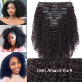 Natural Color Clip In Brazilian Hair Extensions 8pcs Afro Curly Human Hair Extensions