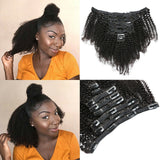 12-18Long Afro Kinky Curly Clip in Human Hair Extensions Natural Black Full Head Brazilian Remy Hair Clip ins