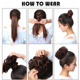 Tousled Updo Messy Bun Hair Piece Scrunchies Synthetic Wavy Bun Extensions Rubber Band Elastic Scrunchie Chignon Instant Ponytail Hairpiece for Women