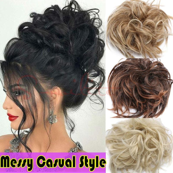 Tousled Updo Messy Bun Hair Piece Scrunchies Synthetic Wavy Bun Extensions Rubber Band Elastic Scrunchie Chignon Instant Ponytail Hairpiece for Women