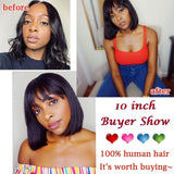 100% Brazilian Real Hair Human Hair Wig Shoulder Length Bob Wig Natural Black/Dark Brown