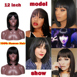 100% Brazilian Real Hair Human Hair Wig Shoulder Length Bob Wig Natural Black/Dark Brown