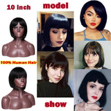 100% Brazilian Real Hair Human Hair Wig Shoulder Length Bob Wig Natural Black/Dark Brown