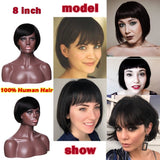 100% Brazilian Real Hair Human Hair Wig Shoulder Length Bob Wig Natural Black/Dark Brown