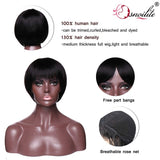 100% Brazilian Real Hair Human Hair Wig Shoulder Length Bob Wig Natural Black/Dark Brown