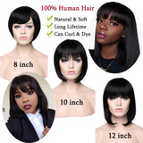 8/10/12 inch Short Human Hair Wig Brazilian Remy Hair Bob Wig with Bangs For Women