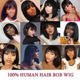 8/10/12 inch Short Human Hair Wig Brazilian Remy Hair Bob Wig with Bangs For Women