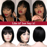 8/10/12 inch Short Human Hair Wig Brazilian Remy Hair Bob Wig with Bangs For Women