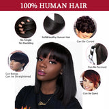 8/10/12 inch Short Human Hair Wig Brazilian Remy Hair Bob Wig with Bangs For Women