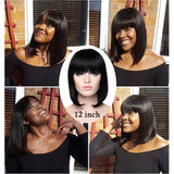 8/10/12 inch Short Human Hair Wig Brazilian Remy Hair Bob Wig with Bangs For Women