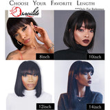 8/10/12 inch Short Human Hair Wig Brazilian Remy Hair Bob Wig with Bangs For Women