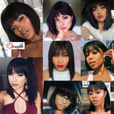 8/10/12 inch Short Human Hair Wig Brazilian Remy Hair Bob Wig with Bangs For Women