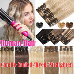 Women Easy Clip In Human Hair Extensions 8PCS Thick Real Hair Cabelo Humano Can Use 6 Months