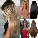 Hot Heat Resistant Women's Black Blonde Pink Brown Wig Synthetic Hair Long Straight Party Hairpiece