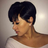 Brazilian Women Pixie Cut Wigs Natural Black Short Straight Human Hair Hairpiece