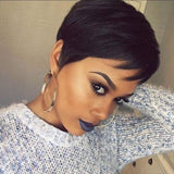 Brazilian Women Pixie Cut Wigs Natural Black Short Straight Human Hair Hairpiece