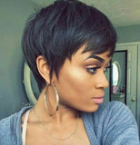 Brazilian Women Pixie Cut Wigs Natural Black Short Straight Human Hair Hairpiece