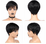 Brazilian Women Pixie Cut Wigs Natural Black Short Straight Human Hair Hairpiece