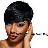 Brazilian Women Pixie Cut Wigs Natural Black Short Straight Human Hair Hairpiece