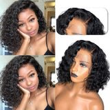 Brazilian Human Hair Deep Curly Short Lace Bob Wig Human Hair 13x4 Lace Front Wigs for Black Women Natural black 130% Density 8-14 Inch