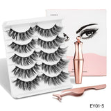 5 Pairs/set Magnetic Eyelashs set Magnet Liquid Eyeliner& Magnetic Lashes & Tweezer Set Waterproof Long Lasting Eyelash Extension