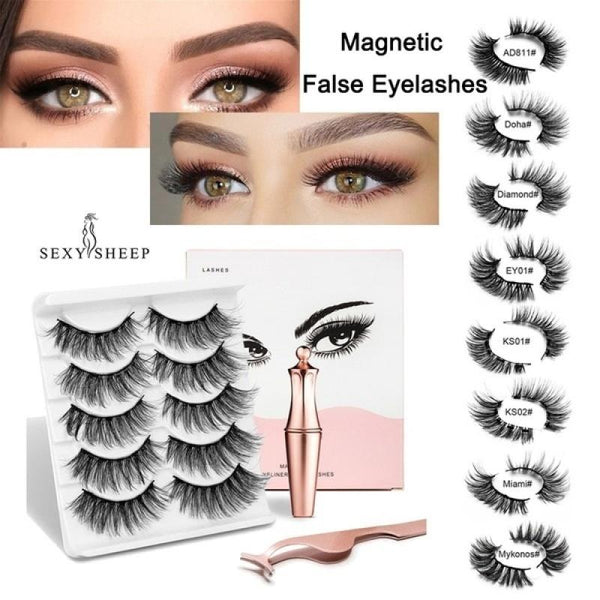 5 Pairs/set Magnetic Eyelashs set Magnet Liquid Eyeliner& Magnetic Lashes & Tweezer Set Waterproof Long Lasting Eyelash Extension