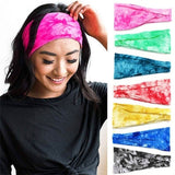 Fashion Tie-Dye Color Head Scarf Yoga Headband Quick Dry Sport Sweat-Absorbent Turban Stretchy Cotton Wide Headband