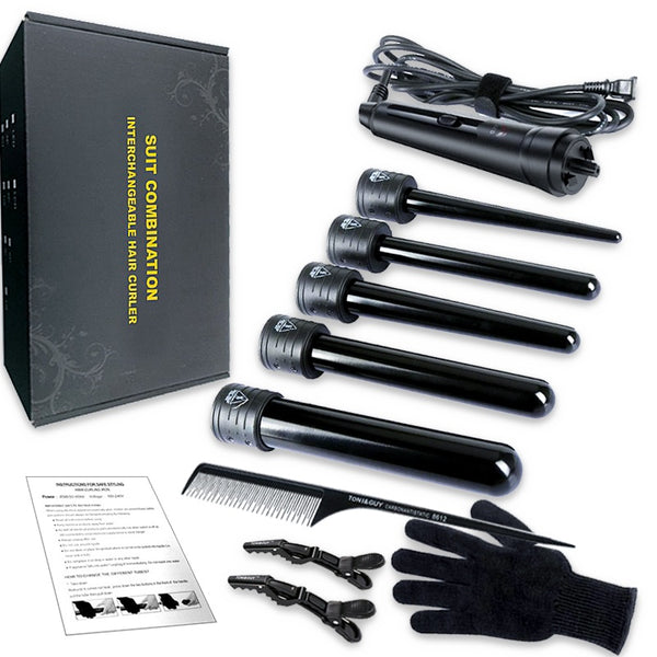 5-in-1 LCD Curling Iron Ceramic Wand Temperature Control Curler Tong Hair Styler