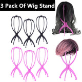 3 Pack Short Wig Stands Durable Portable Detachable  Smooth Surface Wig Drying Rack For Wigs(Color:Pink,Black)