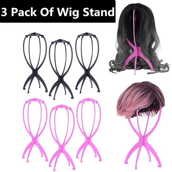 3 Pack Short Wig Stands Durable Portable Detachable  Smooth Surface Wig Drying Rack For Wigs(Color:Pink,Black)