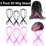 3 Pack Short Wig Stands Durable Portable Detachable  Smooth Surface Wig Drying Rack For Wigs(Color:Pink,Black)