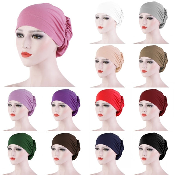 Women Turban Hat Headwear Scarf Wrap Hair Loss Cancer Chemo Cap Bandana Beanie Muslim Cover Hijab Headscarf Elastic Bonnet