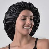 Satin Bonnet Sleep Bonnet Cap - Extra Large, Double Layer, Reversible, Adjustable Satin Cap for Sleeping Hair Bonnet (Large, Black)