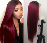 Burgundy Lace Front Wig Omber 99j Wine Red Color Straight Human Hair Wigs for Women