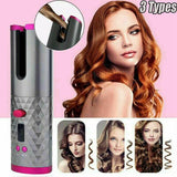 Cordless Auto Hair Curler, Automatic Curling Iron with Temperature, Timer, USB Rechargeable and Portable LCD Display