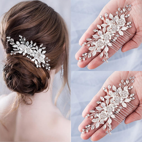 Flower Hair Comb Wedding Hair Accessories Silver Color Rhinestone Headband Bridal Tiara Headband Hair Pins Wedding Hair Jewelry