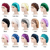 1pc Adjust Solid Satin Bonnet Hair Styling Cap Long Hair Care Women Night Sleep Hat Silk Head Wrap Shower Cap Hair Styling Tools