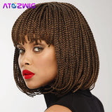 Box Braids Bob Hair with Bangs Braided Wigs for African Women