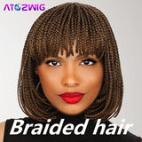 Box Braids Bob Hair with Bangs Braided Wigs for African Women