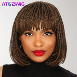 Box Braids Bob Hair with Bangs Braided Wigs for African Women