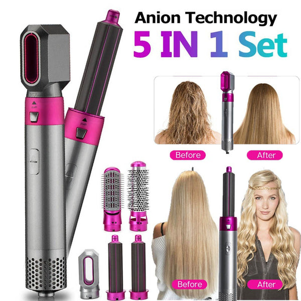 Multifunctional 5 In 1 Warm-Air Comb Hair Comb Curlers Straight Comb Hair Dryer(2*curler+1*straight+1*dryer+1*comb)